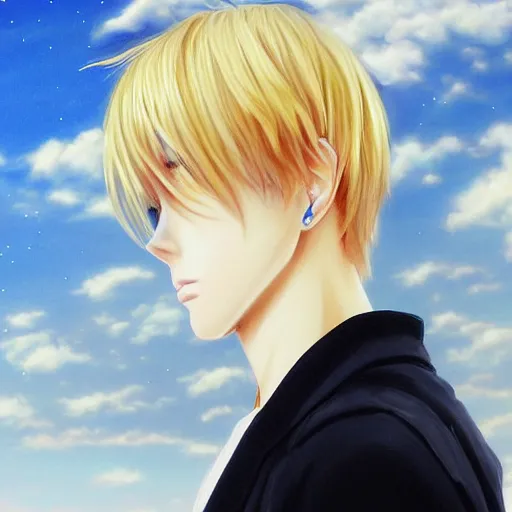 Prompt: portrait of a blond male anime character ultra realistic painting, profile picture