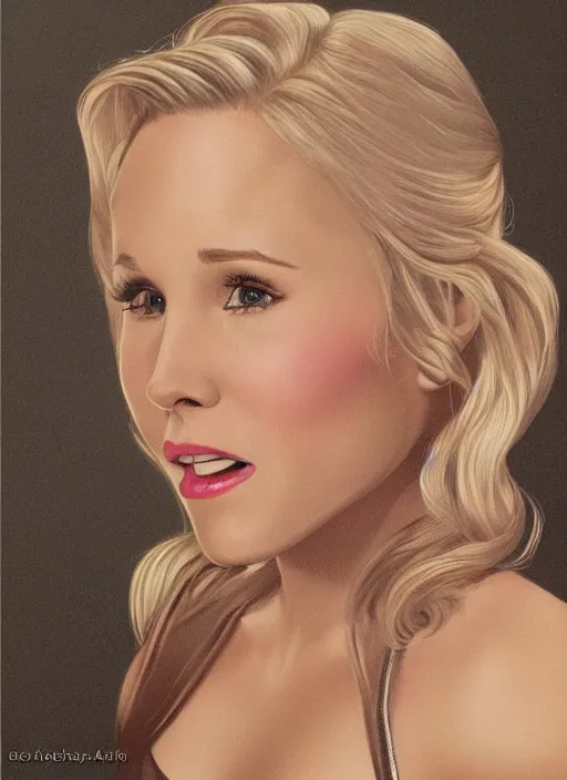 Image similar to pin - up of kristen bell, intricate, elegant, highly detailed, photorealistic, trending on artstation, digital art