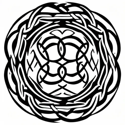 Prompt: a circular vector tattoo design in a spiky tribal style, and in a celtic knot style.
