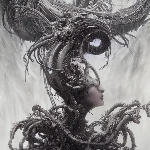 Prompt: cyberpunk medusa by gustave dore and gustave moreau and beksinski and giger and craig mullins and jeremy mann