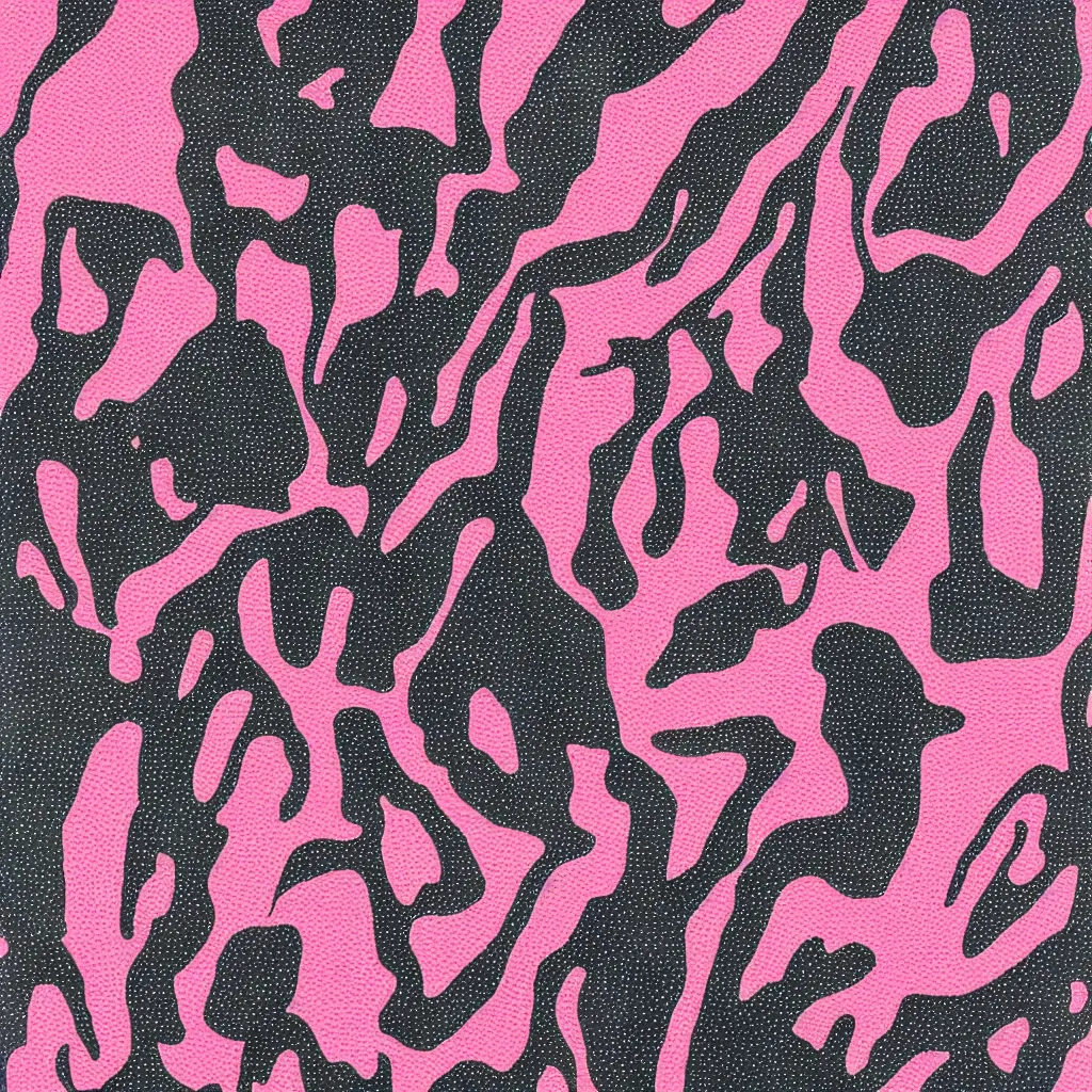 Image similar to camo made of out teeth, smiling, abstract, maya bloch artwork, pink convertible, do hoang tuong artwork, cryptic, dots, stipple, lines, splotch, color tearing, pitch bending, faceless people, dark, ominous, eerie, minimal, points, technical, old painting