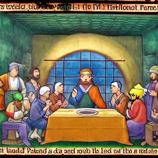 Image similar to pokemon in the style of the last supper