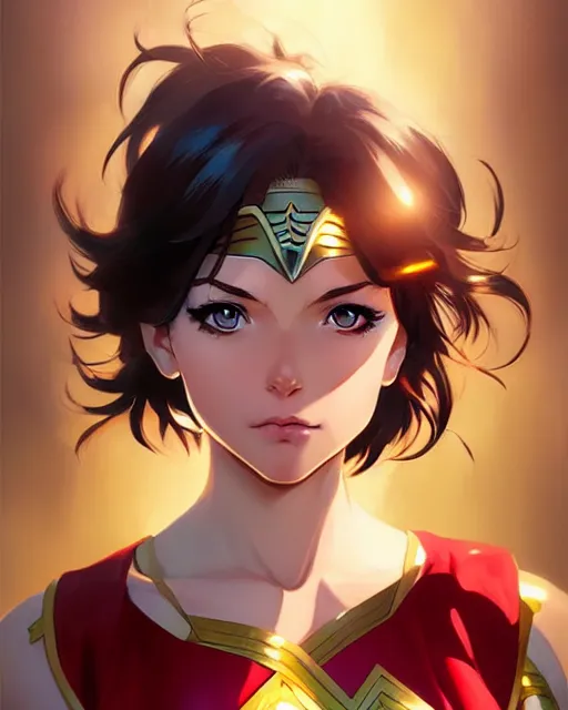 Prompt: portrait Anime as Wonderwoman girl cute-fine-face, pretty face, realistic shaded Perfect face, fine details. Anime. realistic shaded lighting by Ilya Kuvshinov Giuseppe Dangelico Pino and Michael Garmash and Rob Rey