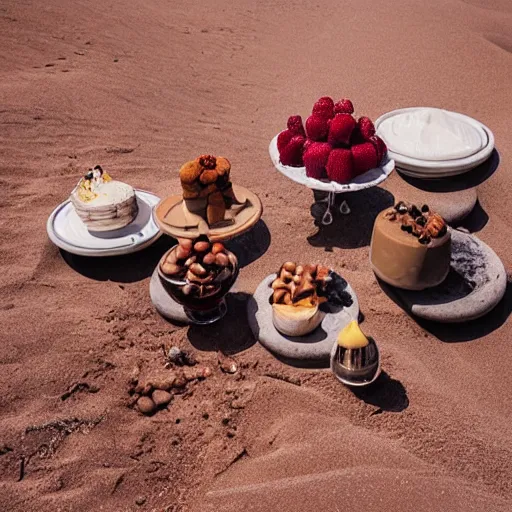 Image similar to desert full of all kinds of desserts, photography by bussiere rutkowski andreas roch