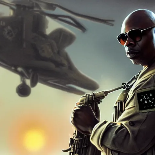 Image similar to Dave Chappelle as a navy SEAL, high resolution fantasy concept art, intricate details, soft lighting