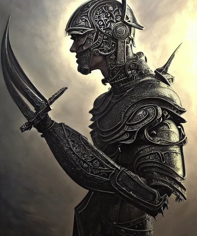 Image similar to hyperrealistic mixed media painting of a stoic male paladin, stunning 3d render inspired art by P. Craig Russell and Barry Windsor-Smith + perfect facial symmetry + dim volumetric lighting, ornate gothic silver platemail, dizzy, full body, 8k octane beautifully detailed render, post-processing, extremely hyperdetailed, intricate, epic composition, grim yet sparkling atmosphere, cinematic lighting + masterpiece, trending on artstation, very very detailed, masterpiece, stunning