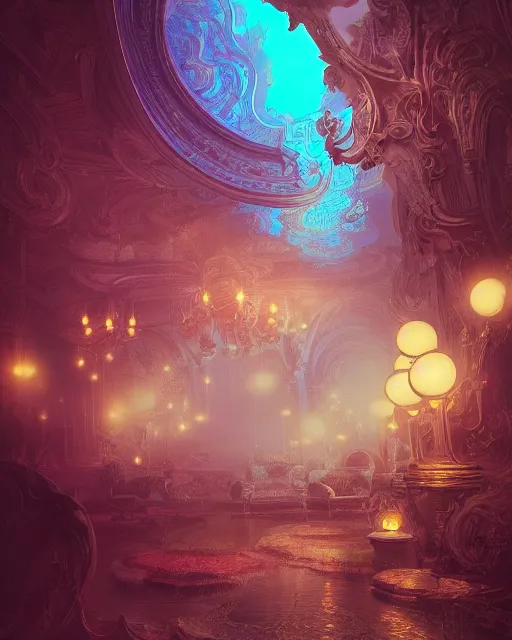 Prompt: speech, volumetric lighting, digital artwork, trending on artstation, beautiful artwork, ornate, rococo, psychedelic colorization, influenced by tokio aoyama, influenced by mario martinez