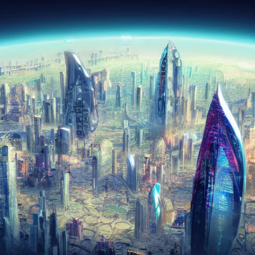 Image similar to a photo of humans on another planet, AI created city!!!!!!!, vivid, other worldly