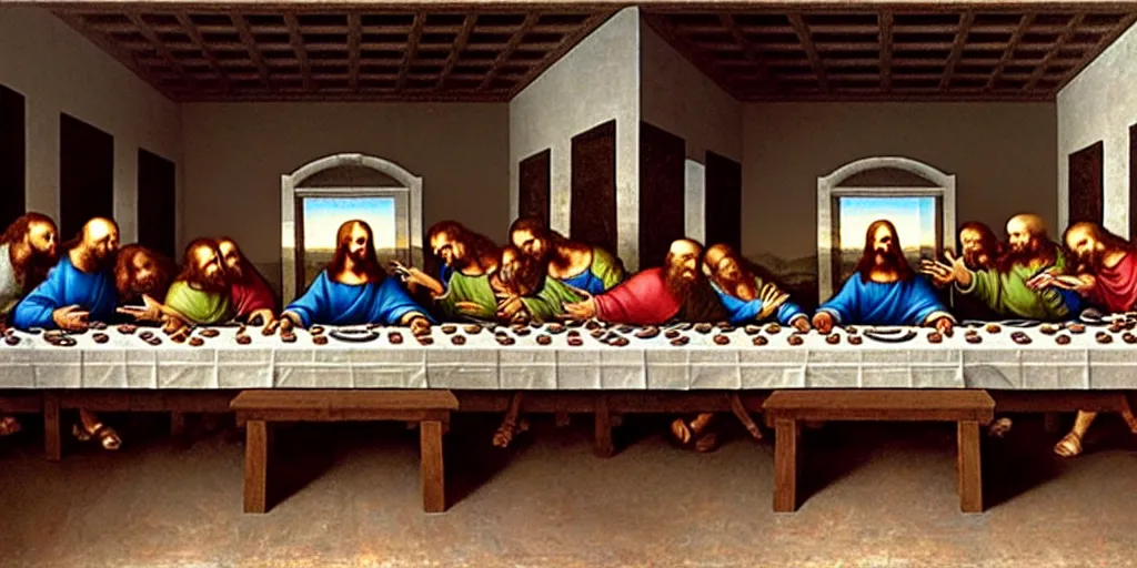 Image similar to masterpiece last supper, all skeletons, extremely detailed, 8 k, by leonardo da vinci