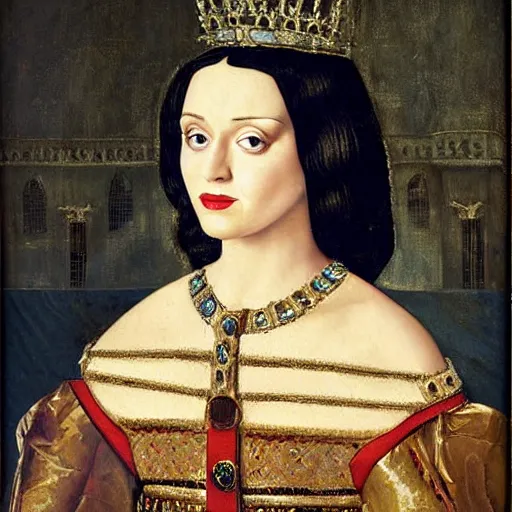 Image similar to painting of queen katy perry, medieval, oil painting, museum, portrait