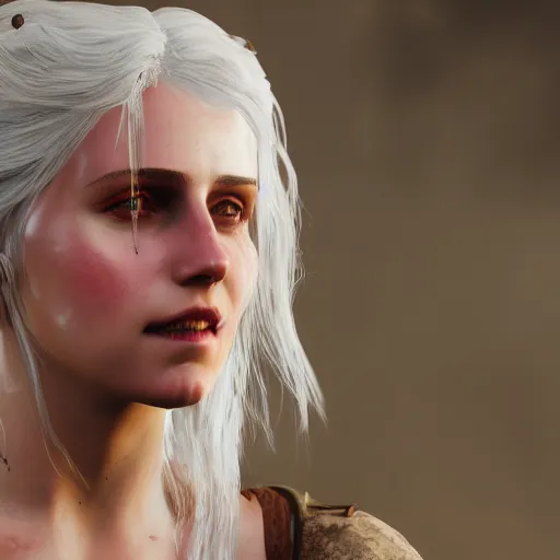 Image similar to Concept art of Ciri from the Witcher 3 in wooden bath, pretty face, 8k, uhd