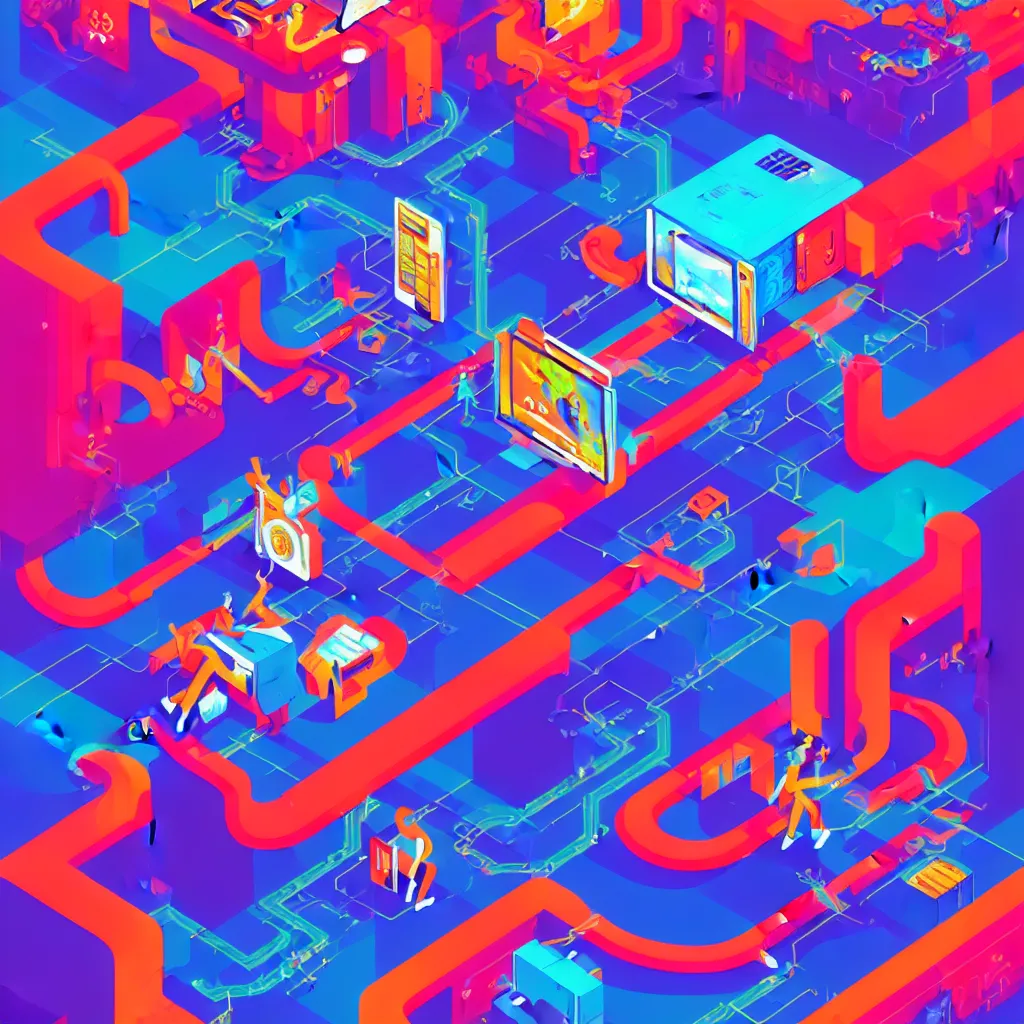 Prompt: an illustration of a micro-service deployed to a datacenter, architecture, symbol, road, connector, defence, wall, cloud, security, cyber, attack vector, trending on Artstation, painting by Jules Julien, Leslie David and Lisa Frank and Peter Mohrbacher and Alena Aenami and Dave LaChapelle muted colors with minimalism