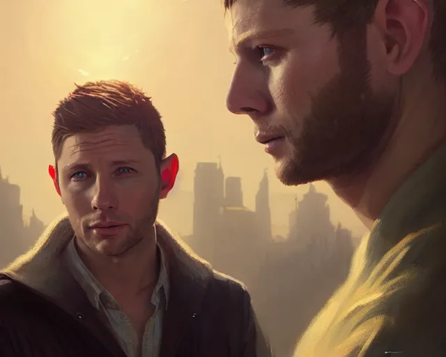 Image similar to highly detailed portrait of jensen ackles as an elf, in gta v, stephen bliss, unreal engine, fantasy art by greg rutkowski, loish, rhads, ferdinand knab, makoto shinkai and lois van baarle, ilya kuvshinov, rossdraws, tom bagshaw, global illumination, radiant light, detailed and intricate environment