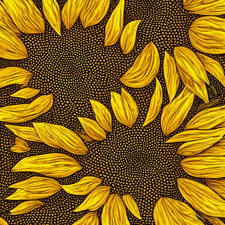 Prompt: award winning fine artwork of hypnotizing sunflower patterns, golden ratio