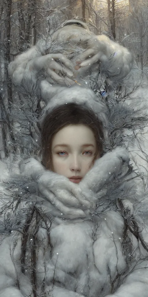 Image similar to winter, masterpiece by Edgar Maxence and Ross Tran and Michael Whelan, 8k, octane render