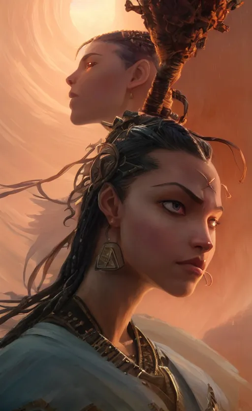 Image similar to highly detailed portrait of beautiful female warrior in avatar, dynamic pose, stephen bliss, unreal engine, fantasy art by greg rutkowski, loish, rhads, ferdinand knab, makoto shinkai and lois van baarle, ilya kuvshinov, rossdraws, tom bagshaw, global illumination, radiant light, detailed and intricate environment