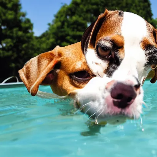 Prompt: A beagle dog swimming in the pool