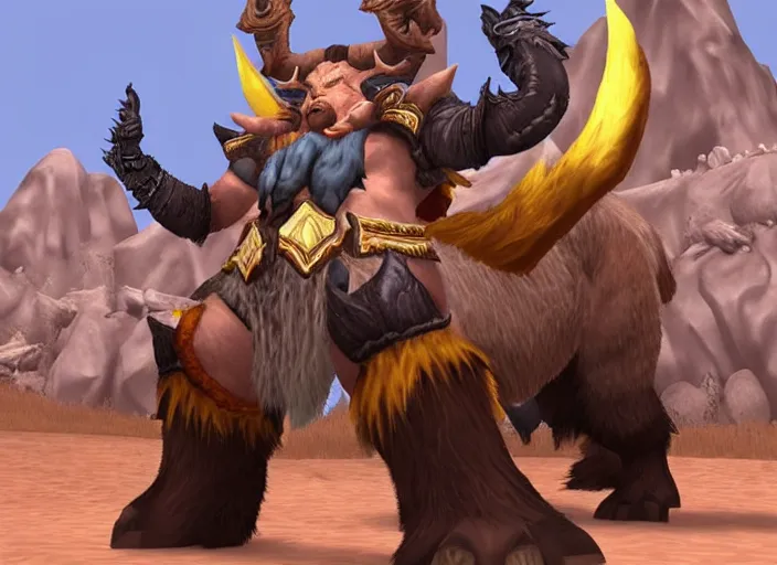 Image similar to donald trump as tauren in world of warcraft