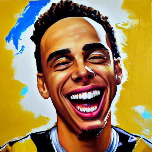 Image similar to rapper logic very big smile, painting