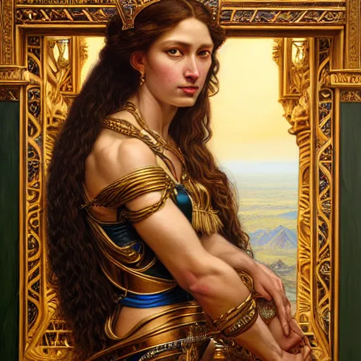 Image similar to highly detailed portrait of a majestic lioness queen in the form of a beautiful woman. d & d, art by donato giancola and evelyn de morgan and eugene delacroix. trending on artstation, intricate details, energetic composition, golden ratio, concept art, illustration, elegant art, global illuminaition