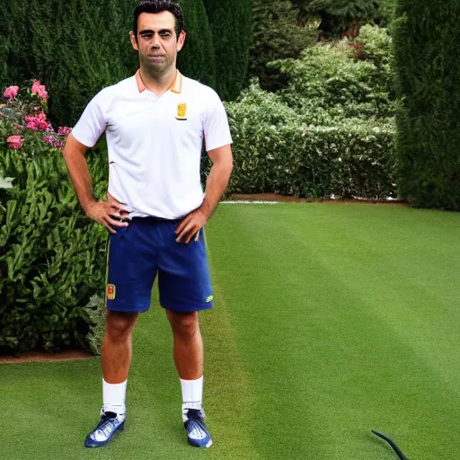 Prompt: high quality photograph of Xavi Hernandez as a professional gardener posing for camera