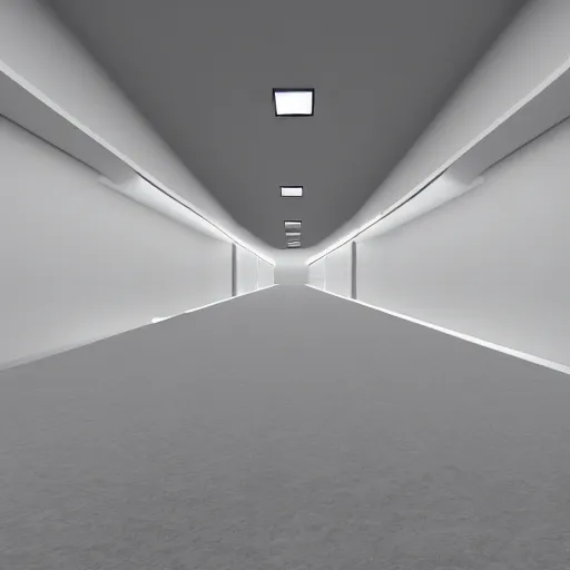 Image similar to inside an empty large white room, no windows, confined space, only walls, 3 d perspective, no distortion, virtual reality