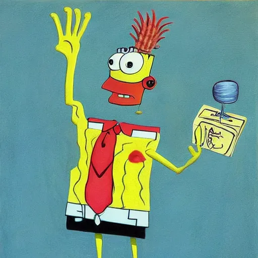 Image similar to a surreal painting of spongebob squarepants by salvador dali, finely detailed