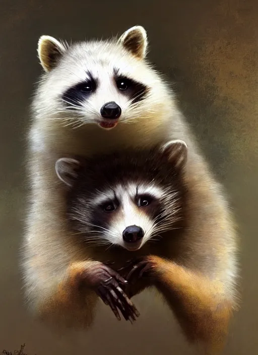 Prompt: A beautiful portrait of albino raccoon looking expecting plush toy, digital art by Eugene de Blaas and Ross Tran, vibrant color scheme, highly detailed, in the style of romanticism, cinematic, artstation, Greg rutkowski