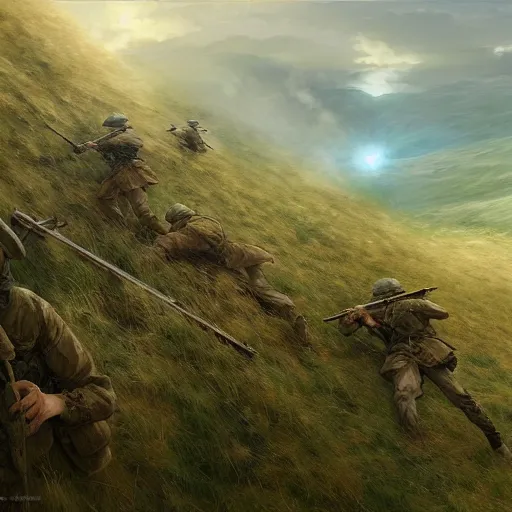 Image similar to the battle of the somme, highly detailed, digital painting, concept art, sharp focus, by makoto shinkai