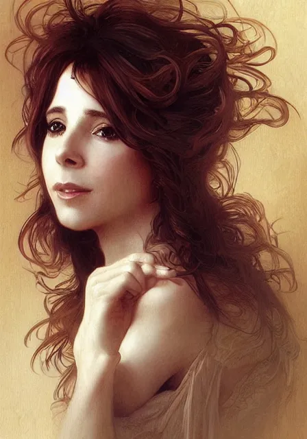 Image similar to french singer mylene farmer, intricate, elegant, highly detailed, digital painting, artstation, concept art, smooth, sharp focus, illustration, art by artgerm and greg rutkowski and alphonse mucha and william - adolphe bouguereau