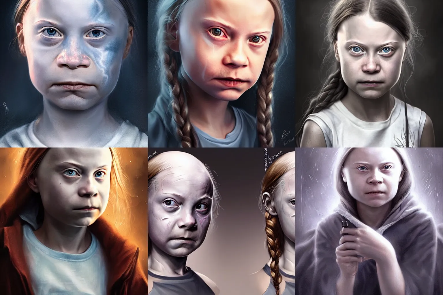 Prompt: greta thunberg merged voldemort!!, digital painting, extremely detailed, 4 k, intricate, brush strokes, mark arian, artgerm, bastien lecouffe - deharme