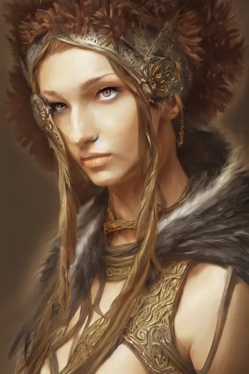 Image similar to head and shoulders portrait of a druid, female, high fantasy, dnd, by stanley artgerm lau