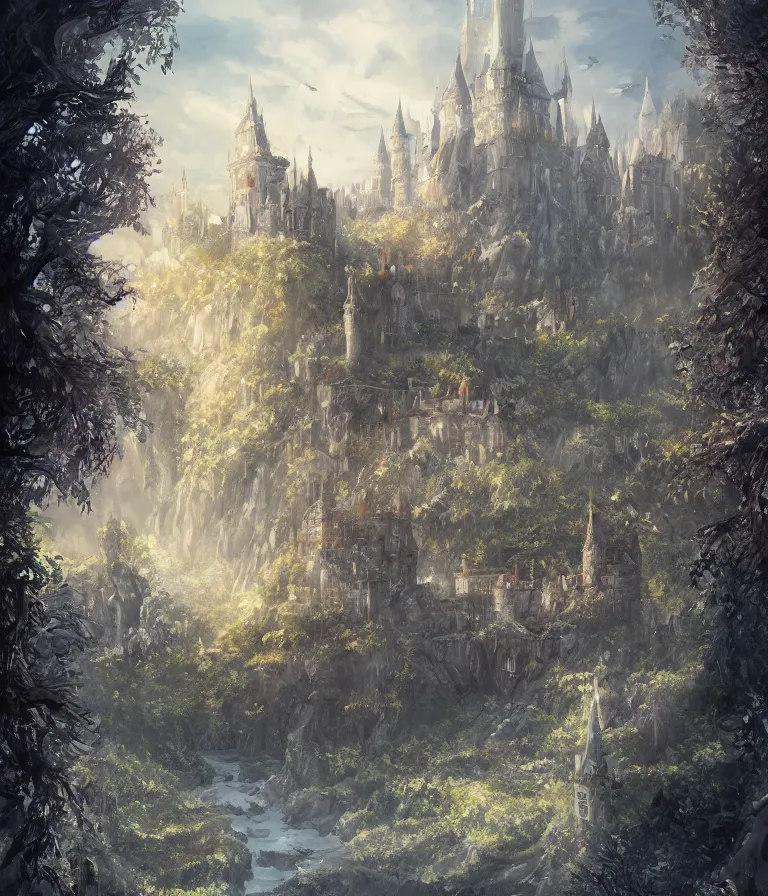 Image similar to view of castle highgarden, digital art, landscape, trending on artstation, highly detailed, beautiful, medieval fantasy, a song of ice and fire.