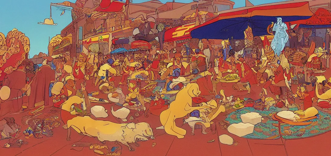 Prompt: an original jean giraud digital art masterpiece of a religious decree prohibiting hotdog buns, hotdogs without buns, discarded hotdog buns