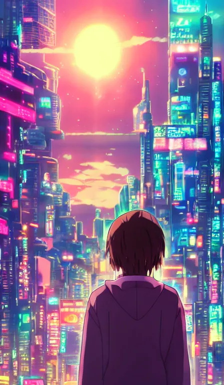 Image similar to anime fine details portrait of Kirby in front of cyberpunk moder city landscape on the background deep bokeh, close-up view, anime masterpiece by Studio Ghibli. 8k, sharp high quality anime, artstation