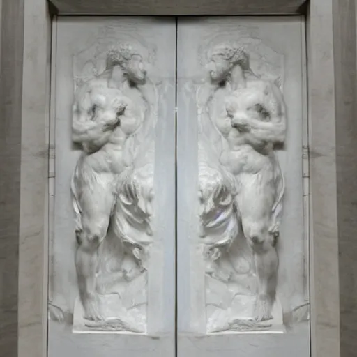 Image similar to Doors of Heaven by Auguste Rodin, white marble