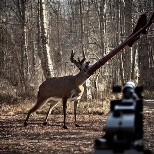 Image similar to a rocket launcher deer animal beast, huge, powerful, scary, anger, rage, canon eos c 3 0 0, ƒ 1. 8, 3 5 mm