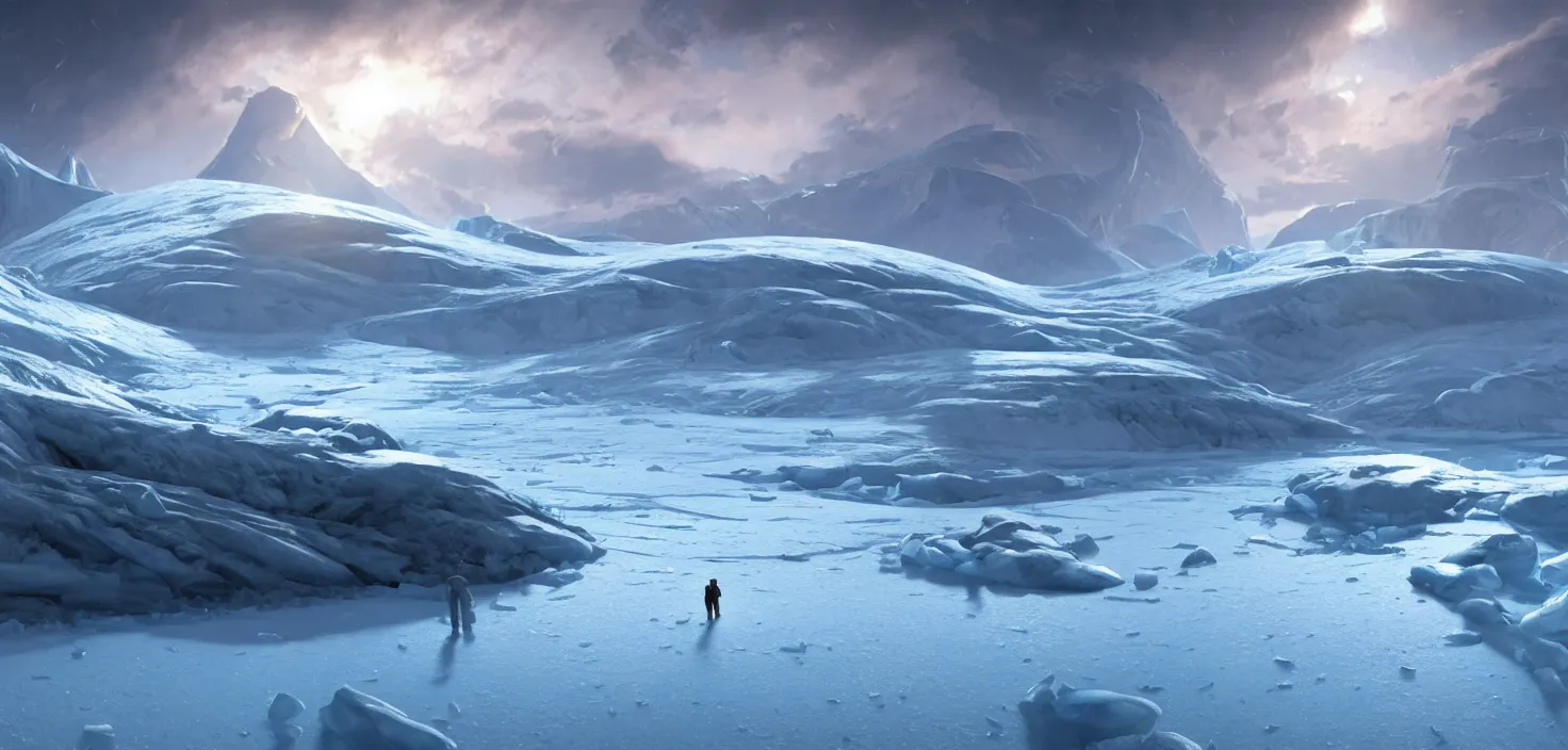 Prompt: big scientific base station in the ice. large research center in the snow closeup, landscape, cinematic view, epic sky, detailed, concept art, low angle, high detail, warm lighting, volumetric, godrays, vivid, beautiful, trending on artstation, by jordan grimmer, huge scene, grass, art greg rutkowski