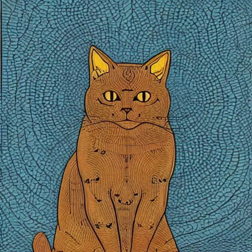 Prompt: a cat, a car, by jean giraud