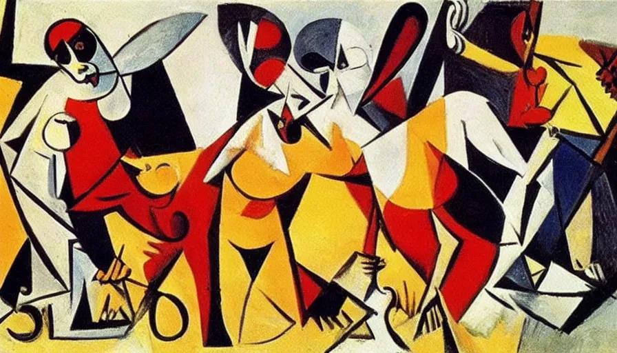 Prompt: capoeira, painting by pablo picasso