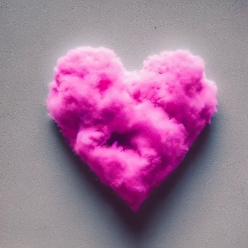 Prompt: a pink cloud in the shape of a heart with a blue background