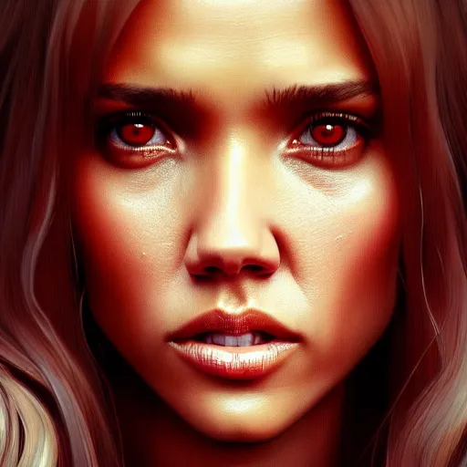 Image similar to beautiful digital painting jessica alba the thing 1 9 8 2 john carpenter with high detail, 8 k, stunning detail, photo by artgerm, greg rutkowski and alphonse mucha, unreal engine 5, 4 k uhd