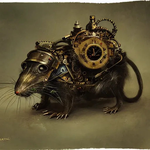 Image similar to steampunk rat, acid, 303, psychedelic, by ruan jia