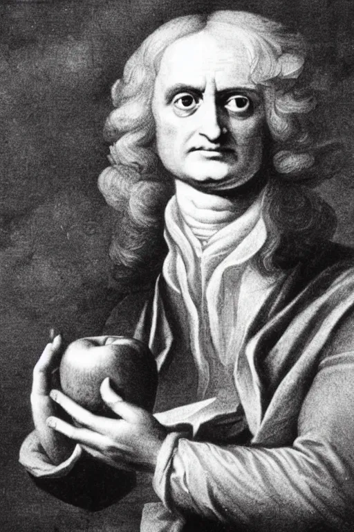 Image similar to isaac newton holding an apple, collage