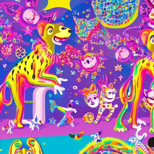 Image similar to collaboration between Lisa Frank and aardman illustrations