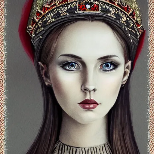 Prompt: traditional latvian princess, symmetric face, intricate details, trending on art station, high quality
