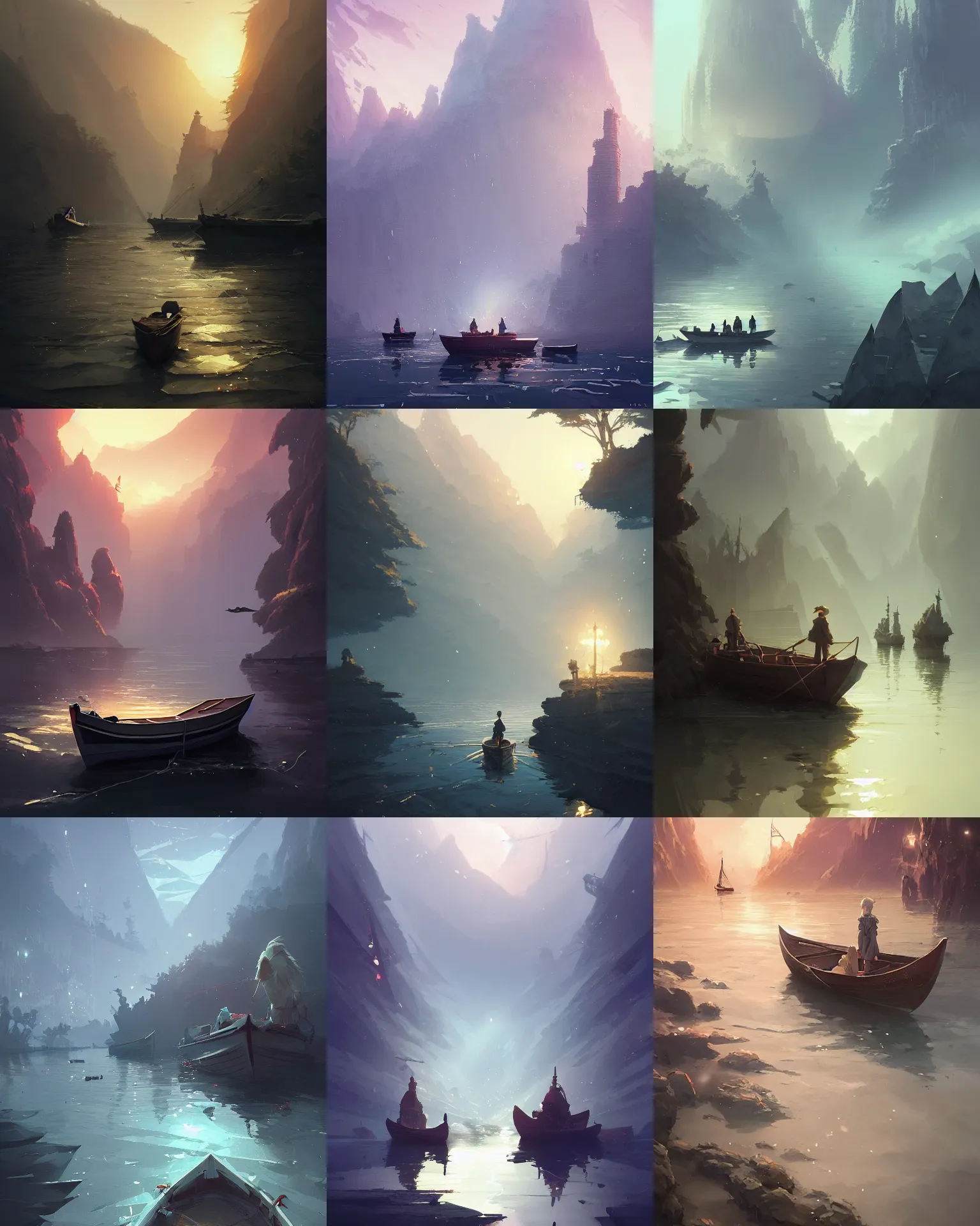 Prompt: boats on polygonal rivers, light dust, magnificent, close up, details, sharp focus, elegant, highly detailed, illustration, by Jordan Grimmer and greg rutkowski and PiNe(パイネ) and 薯子Imoko and 香川悠作 and wlop and maya takamura, intricate, beautiful, Trending artstation, pixiv, digital Art