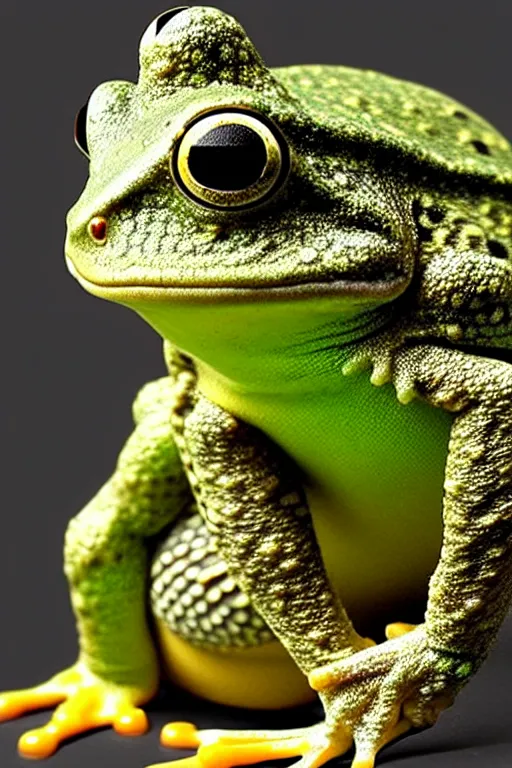 Image similar to frog battle toad versus parrot, intricate details. front on, symmetrical. industrial design. good design award, innovative product concepts, most respected design