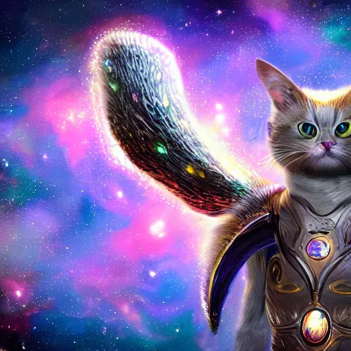 Prompt: a highly detailed galaxy cat with horns and wings in space , trending on artstation, digital art, 4k, hyper realism, high detail, cinematic, cinematic lighting, high detail, realistic, fantasy