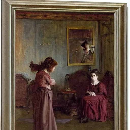 Prompt: theatre actress and factotum in the dressing rooms, by alfred stevens